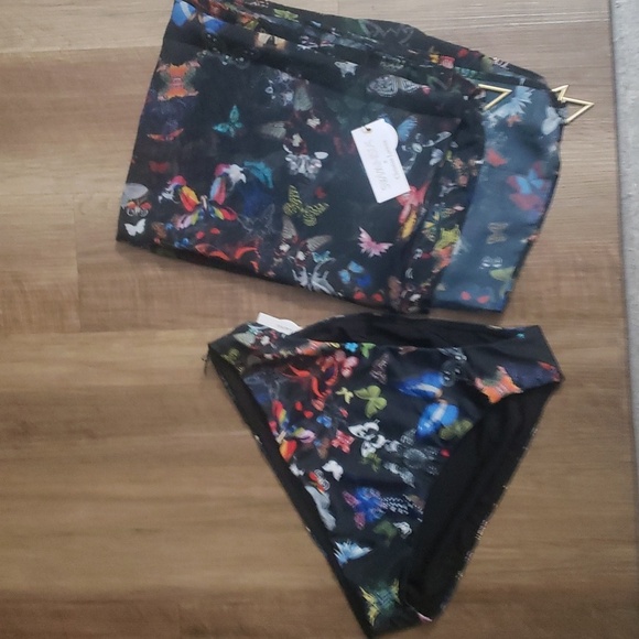 Christian Lacroix black butterfly parade print bikini bottom/ sarong - Picture 2 of 8